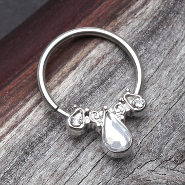Detail View 1 of Radiant Kao Teardrop Sparkle Bendable Twist Hoop Ring-Clear Gem